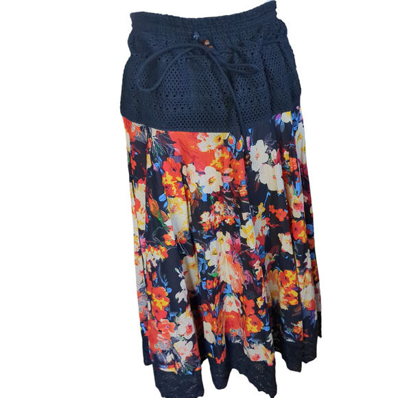 Large Biographie orange floral crochet women's skirt #20 - Picture 1 of 5